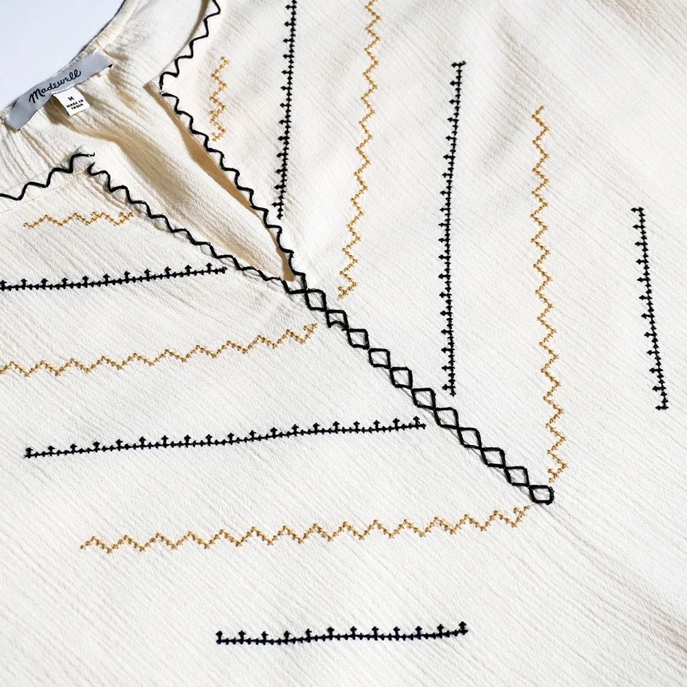 Madewell Embroidered Gauze Peasant Top Antique‎ Cream Blouse L XL 0X 1X Boho